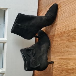 Tahari | "Precious" Black Bow Suede Zip Heeled Short Boots